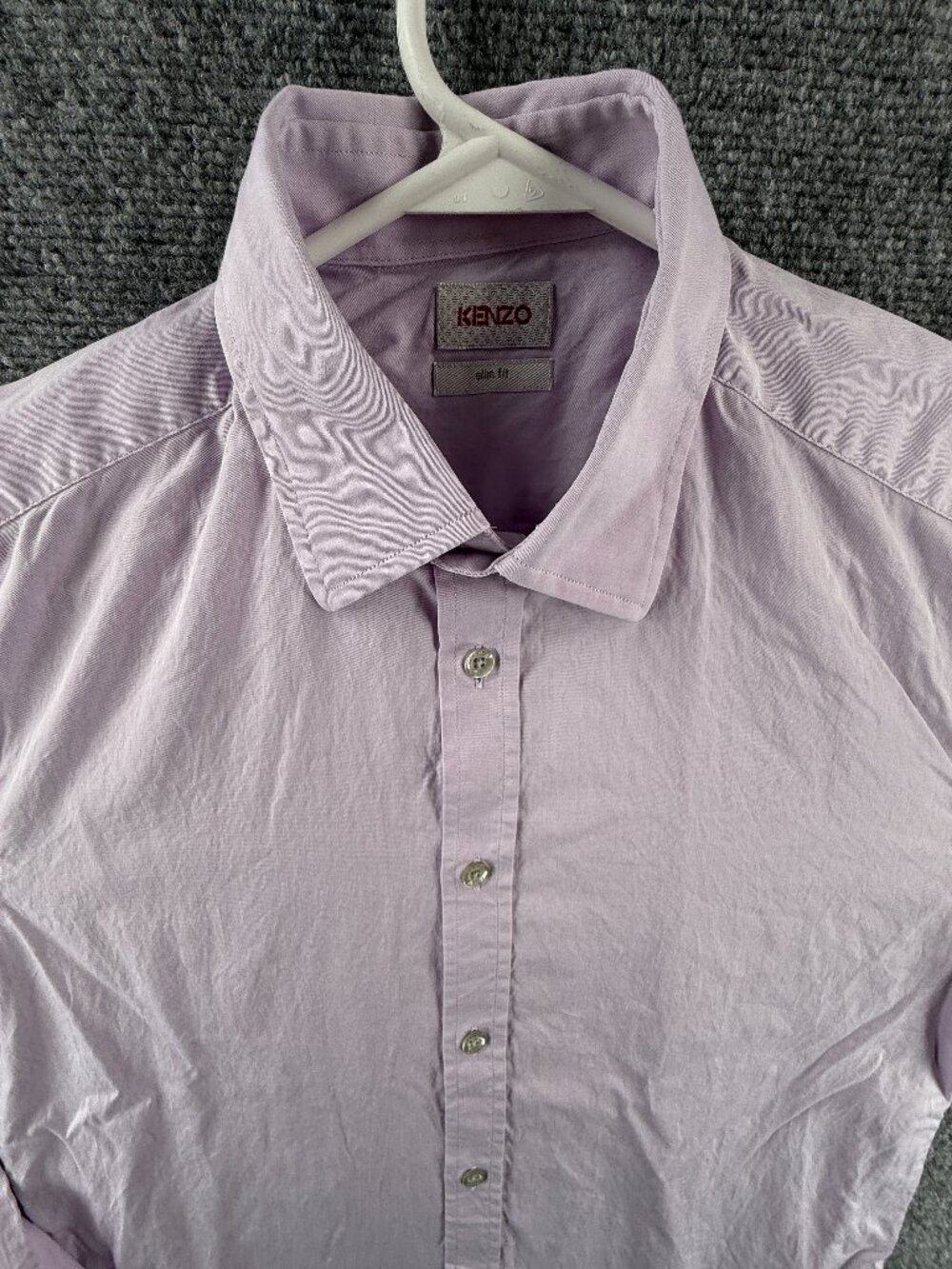 Kenzo 15.25 Slim Cotton Purple Shirt Solid Long Sleeve Men Button Up Spread